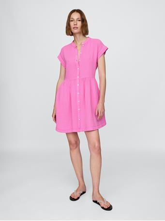 GAP - Cotton Gauze Mini Shirtdress STANDOUT PINK