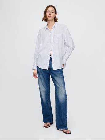 GAP - 100% Linen Oversized Shirt BLUE STRIPE