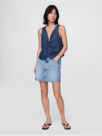 GAP - UltraSoft Denim Tie-Front Top MEDIUM WASH