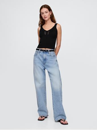 GAP - Crochet Sweater Crop Tank Top BLACK