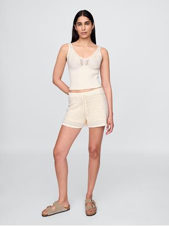 GAP - Crochet Sweater Crop Tank Top IVORY FROST