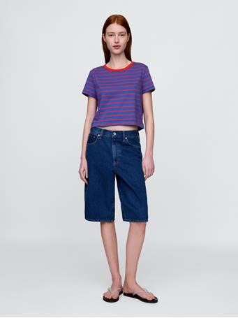 GAP - Organic Cotton VintageSoft Cropped T-Shirt RED BLUE STRIPE