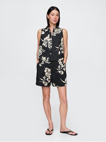 GAP - Linen-Blend Sleeveless Button-Front Shirt BLACK FLORAL