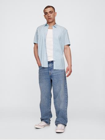 GAP - Stretch Poplin Shirt in Standard Fit WHITE BLUE FOULARD