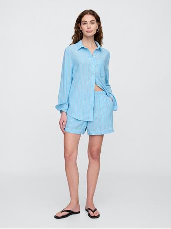 GAP - Linen-Blend Easy Shirt BLUE STRIPE