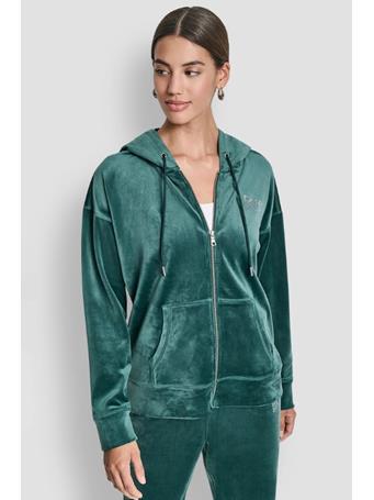 DKNY - Velour Rhinestone Logo Full Zip Hoodie COOL PINE