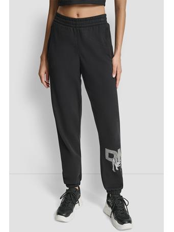 DKNY - Graffiti Rhinestone Logo High Rise Relaxed Fit Jogger BK/GRY SLVER