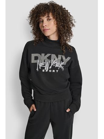DKNY - Graffiti Rhinestone Logo Mock Neck Pullover BK/GRY SLVER