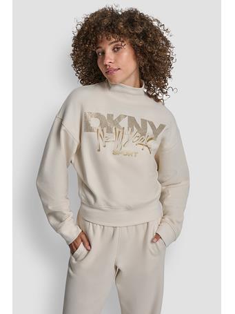 DKNY - Graffiti Rhinestone Logo Mock Neck Pullover EGGNG/LT GOLD