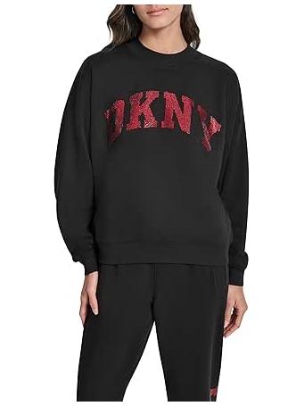 DKNY - Exploded Rhinestone Varsity Logo Pullover BK/CITY CRIMSON