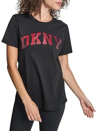 DKNY - Exploded Rhinestone Varsity Logo Tee BK/CITY CRIMSON