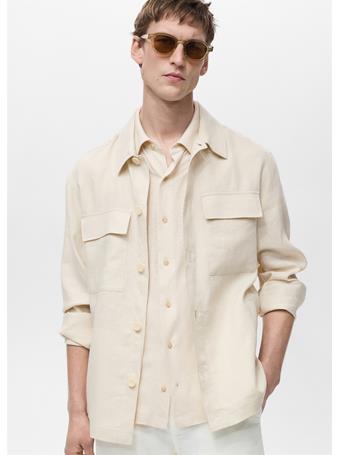 MANGO - 100% Linen Overshirt With Pockets CREAM