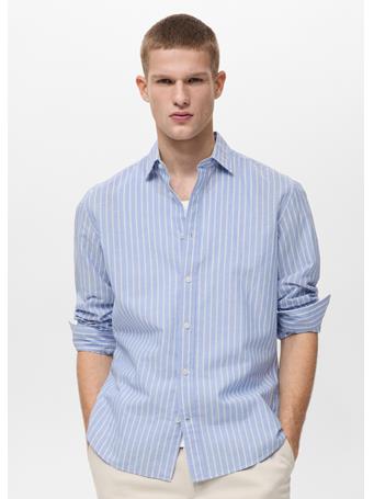 MANGO - Striped Cotton Linen Shirt LGH BLUE