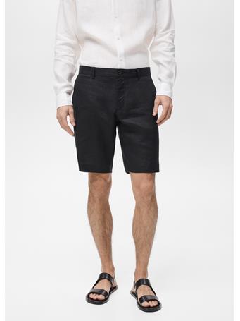 MANGO - Slim-fit 100% Linen Bermuda Shorts BLACK