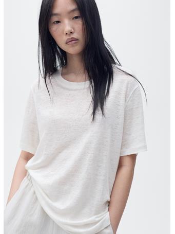 MANGO - Short-sleeved Linen T-shirt NATURAL WHITE
