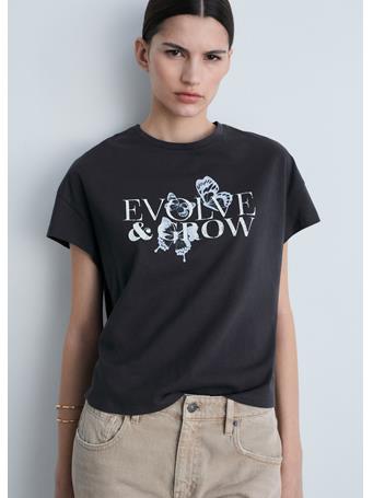 MANGO - Cotton T-shirt With Printed Message DARK GREY