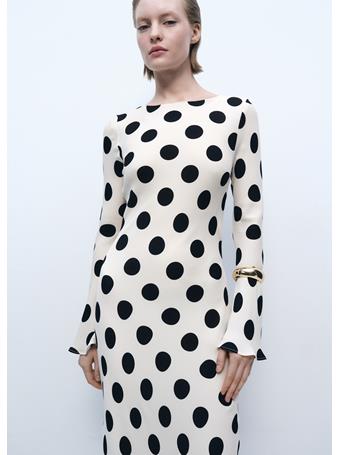 MANGO - Flared Sleeve Polka-dot Dress NATURAL WHITE