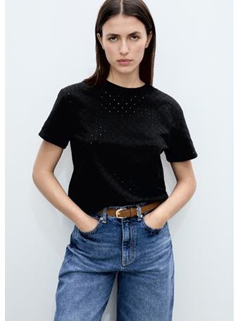 MANGO - Embroidered Openwork T-shirt BLACK