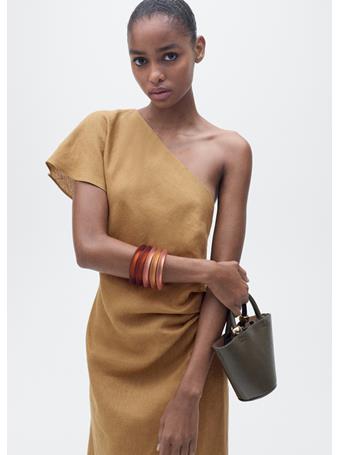 MANGO - Asymmetrical Linen Dress MEDIUM BROWN