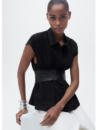 MANGO - Short-sleeved Pleated Shirt BLACK
