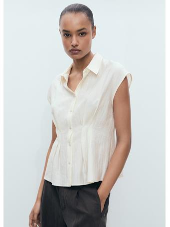 MANGO - Short-sleeved Pleated Shirt NATURAL WHITE