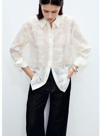 MANGO - Floral-embroidered Lyocell Shirt NATURAL WHITE
