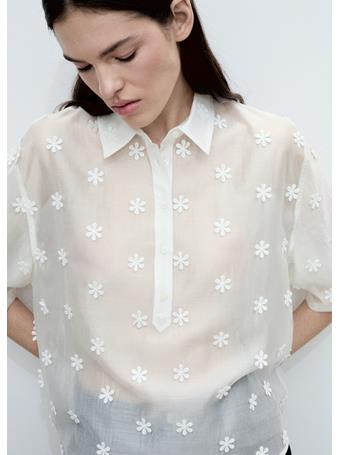 MANGO - Semi-transparent Lyocell Shirt With Flowers WHITE