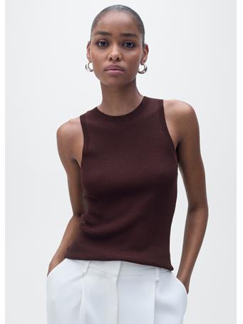 MANGO - Ribbed Knit Top DARK BROWN