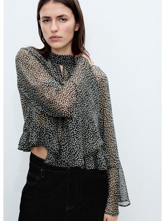 MANGO - Floral-print Blouse With Ruffles BLACK