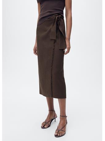 MANGO - Linen Sarong Skirt DARK BROWN