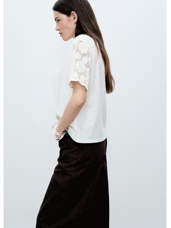 MANGO - Cotton Crochet Sleeve T-shirt WHITE