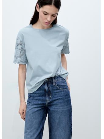 MANGO - Cotton Crochet Sleeve T-shirt MEDIUM BLUE