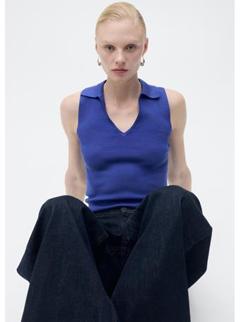 MANGO - Polo-neck Knitted Top MEDIUM BLUE