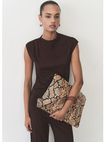 MANGO - T-shirt With Gathered Asymmetrical Neck DARK BROWN
