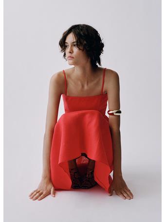 MANGO - Bow Linen-blend Dress BRIGHT RED