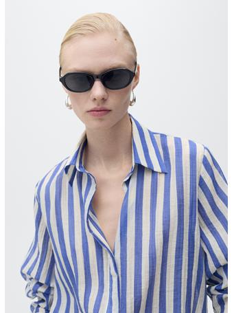 MANGO - Striped Lyocell Shirt MEDIUM BLUE