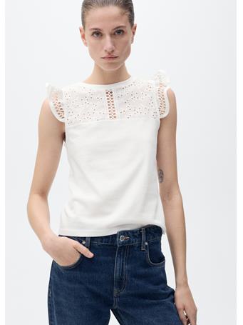 MANGO - Cotton Top With Openwork Neckline WHITE
