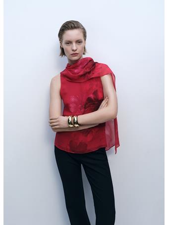 MANGO - Floral Blouse With Scarf BRIGHT RED