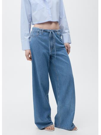 MANGO - Wideleg Denim Pants With Belt MEDIUM BLUE