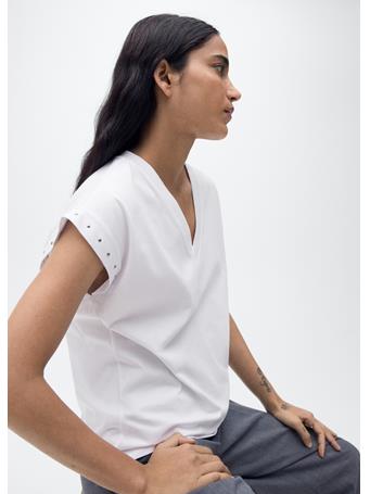 MANGO - Studded V-neck T-shirt WHITE