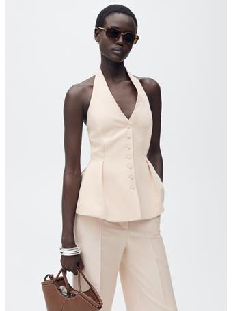 MANGO - Halter-neck Vest With Pleats LT PASTEL BROWN