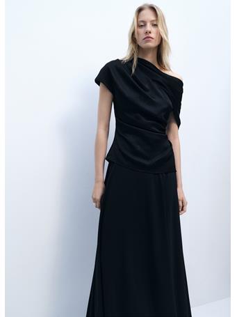 MANGO - Short-sleeved Draped Blouse BLACK