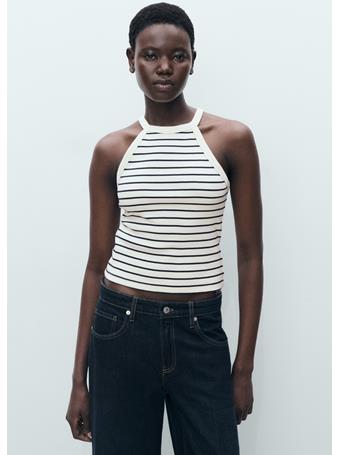 MANGO - Striped Halter-neck Top DARK NAVY