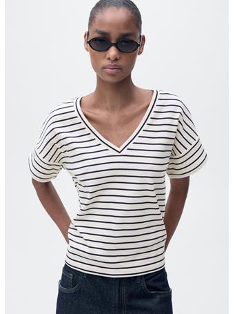 MANGO - V-neck Striped T-shirt DARK NAVY