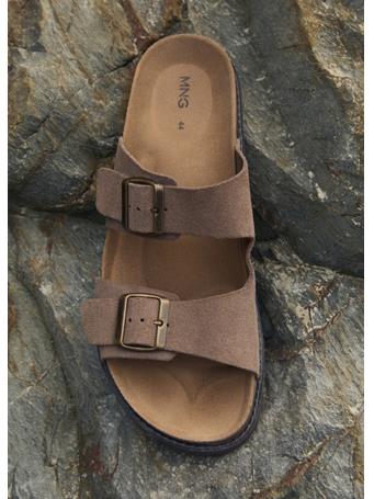 MANGO - Split Leather Sandals With Buckle OLIVE