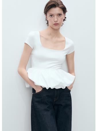 MANGO - Short-sleeved Ruffled Top WHITE