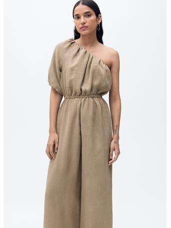 MANGO - Long Jumpsuit With Asymmetrical Gathered Collar LIGHT BEIGE