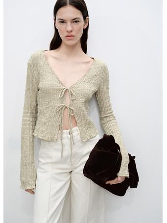 MANGO - Cotton Textured Cardigan With Bows LIGHT BEIGE