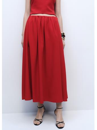MANGO - Long Skirt With Gathered Waist BRIGHT RED