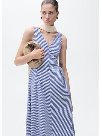 MANGO - Striped Flared Midi-dress MEDIUM BLUE
